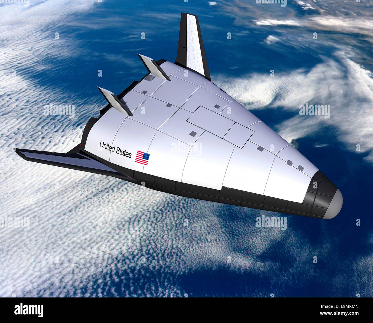 Artist's concept of the NASA/Lockheed Martin Single-Stage-To-Orbit (SSTO) Reusable Launch Vehicle (RLV) in orbit high above the Stock Photo