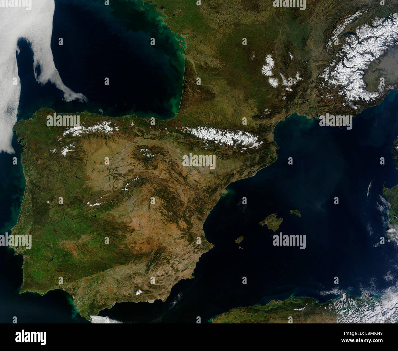 March 8, 2014 - This unobstructed view of Spain, Portugal, Andorra, and southern France exposed a variety of natural features. M Stock Photo