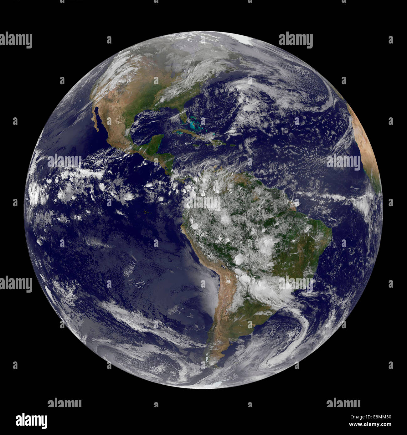 April 22, 2014 - Satellite view of the Americas on Earth Day. Stock Photo