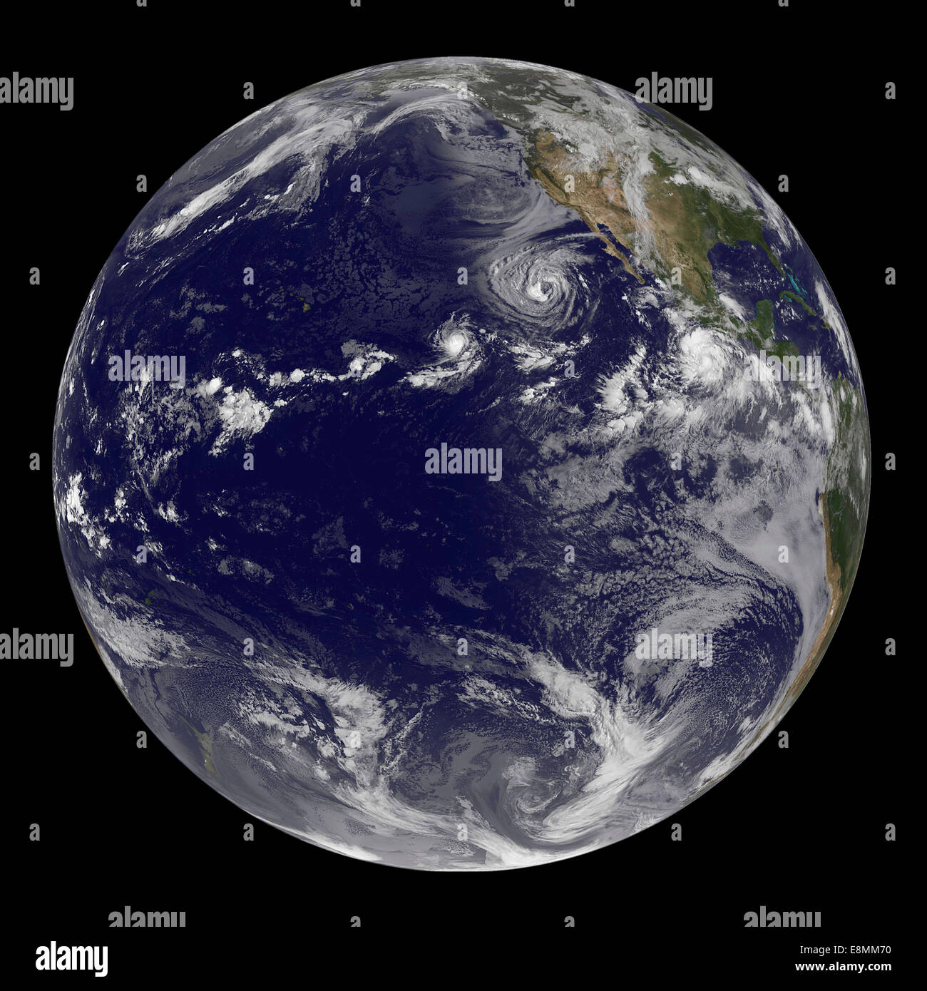 August 22, 2014 - Full Earth showing Tropical Storm Lowell, Tropical Storm Karina, and Tropical Storm Marie. Stock Photo