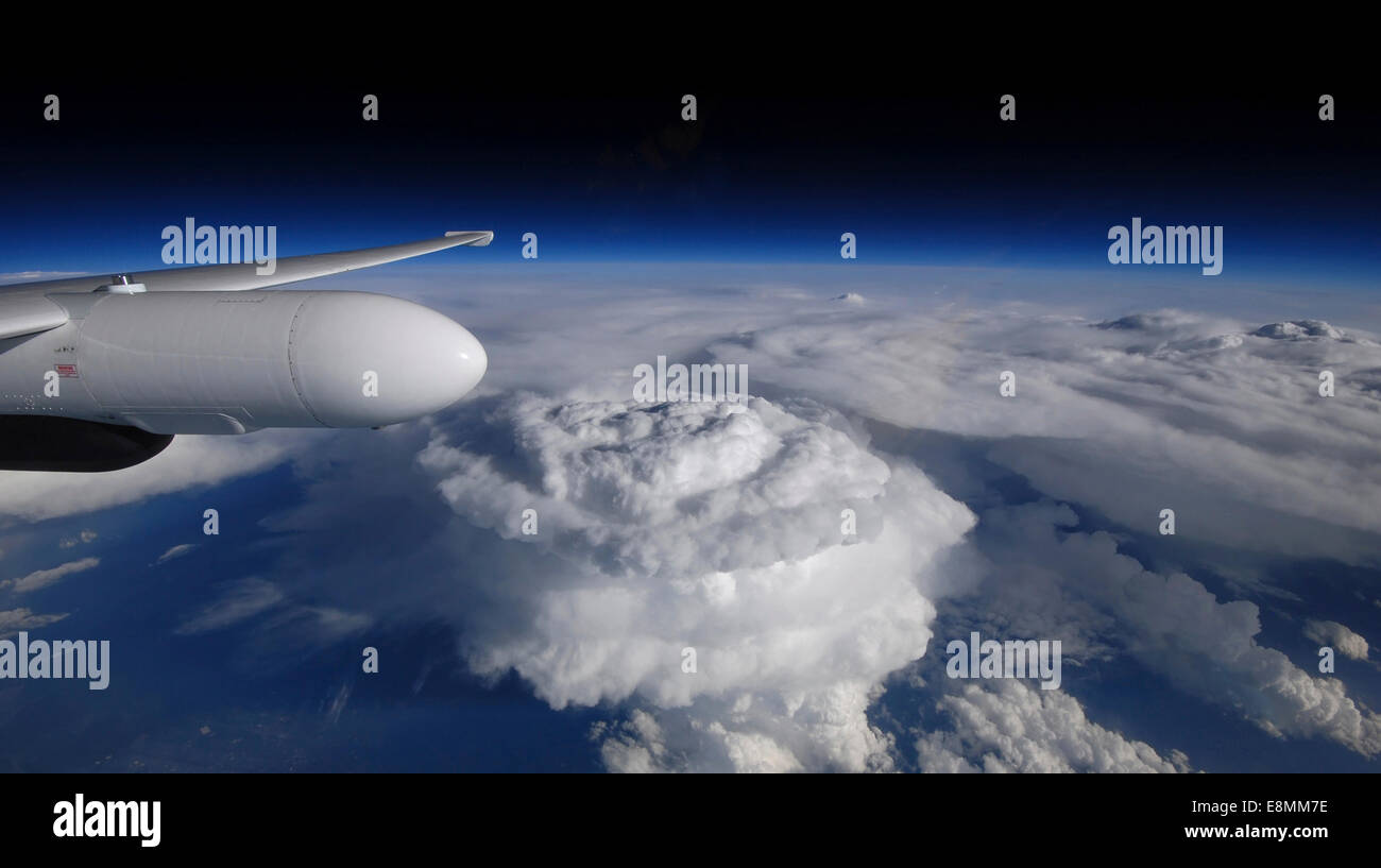 View of a supercell thunderstorm over North Carolina, taken from NASA's high-flying ER-2 aircraft. Stock Photo