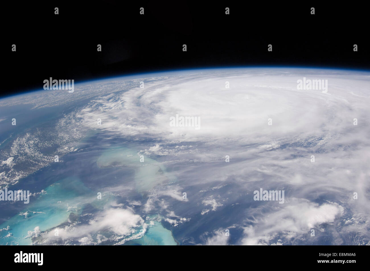 August 26, 2011 - View from space of Hurricane Irene. Part of Florida's peninsula can be seen on the left and the northwest Baha Stock Photo