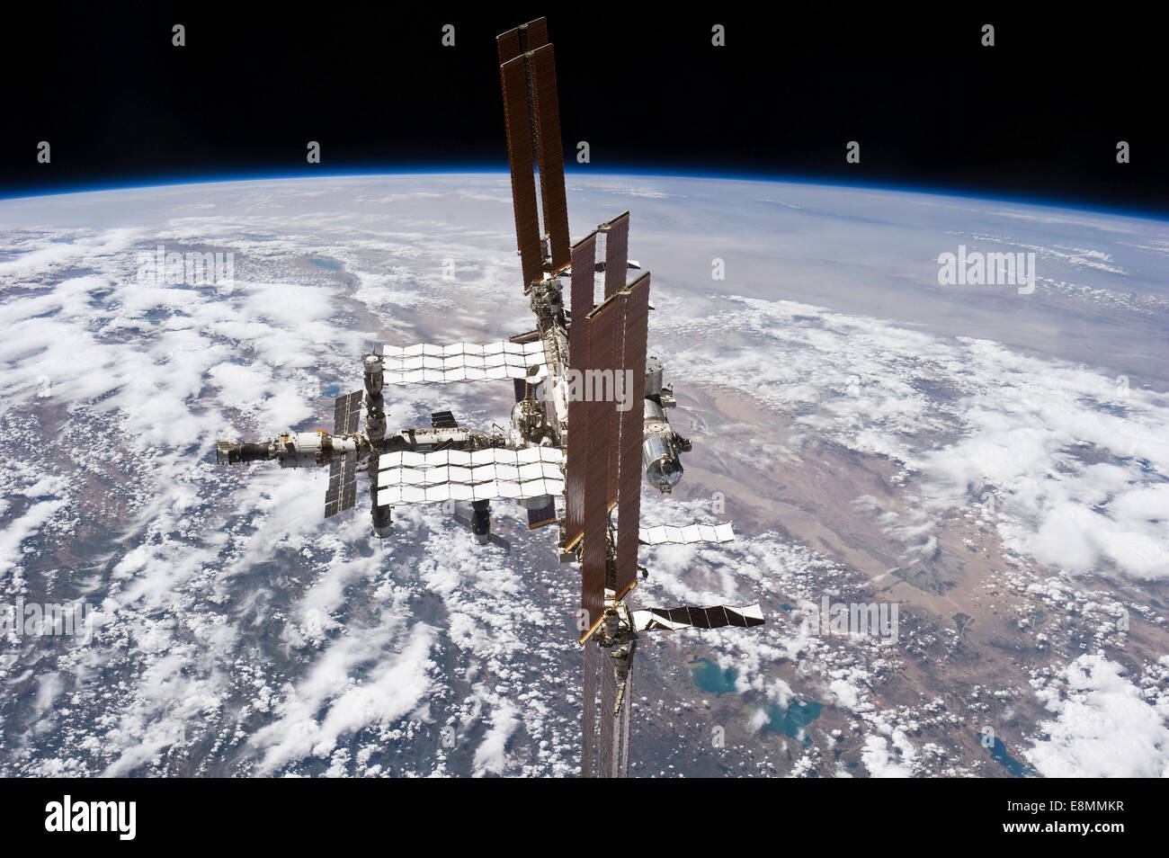 July 19, 2011 - The International Space Station in orbit above Earth. Stock Photo