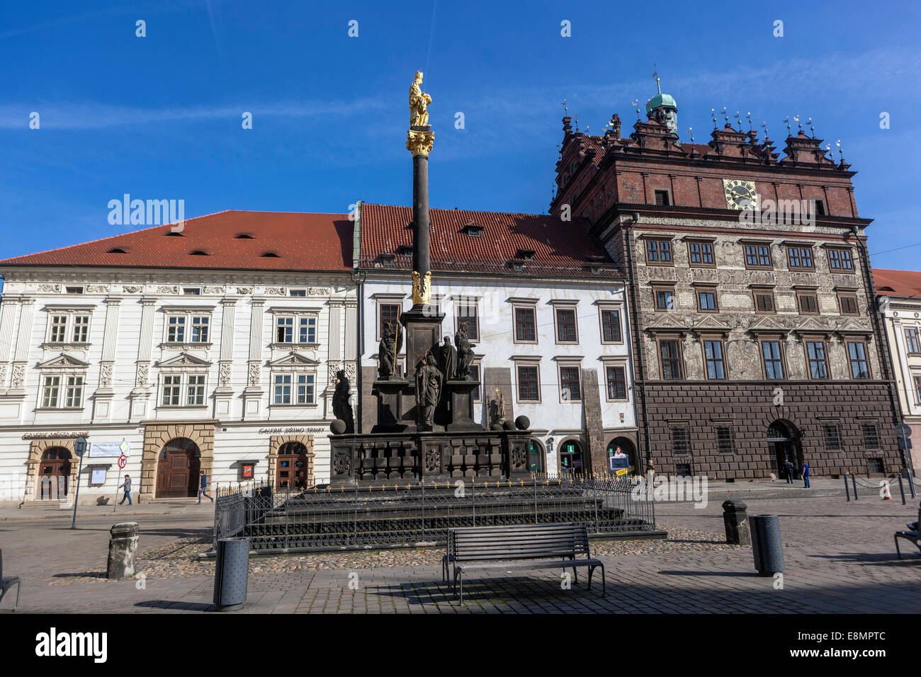 Plague Column of the Virgin Mary Plzen Town Hall, Republic Square, Pilsen Czech Republic Stock Photo