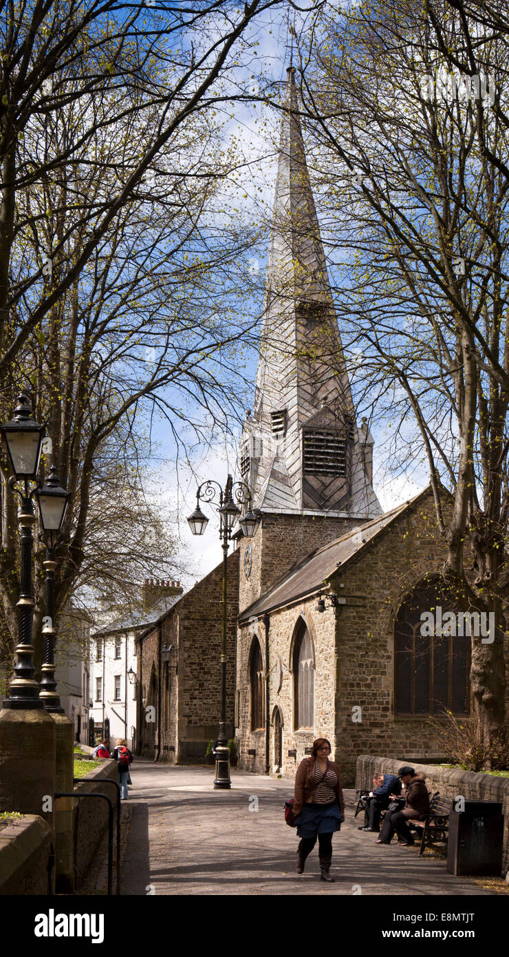 UK, England, Devon, Barnstaple parish church with distinctive twisted spire Stock Photo