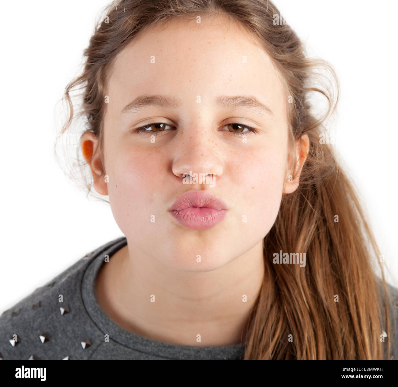 portrait of a young girl giving kiss Stock Photo