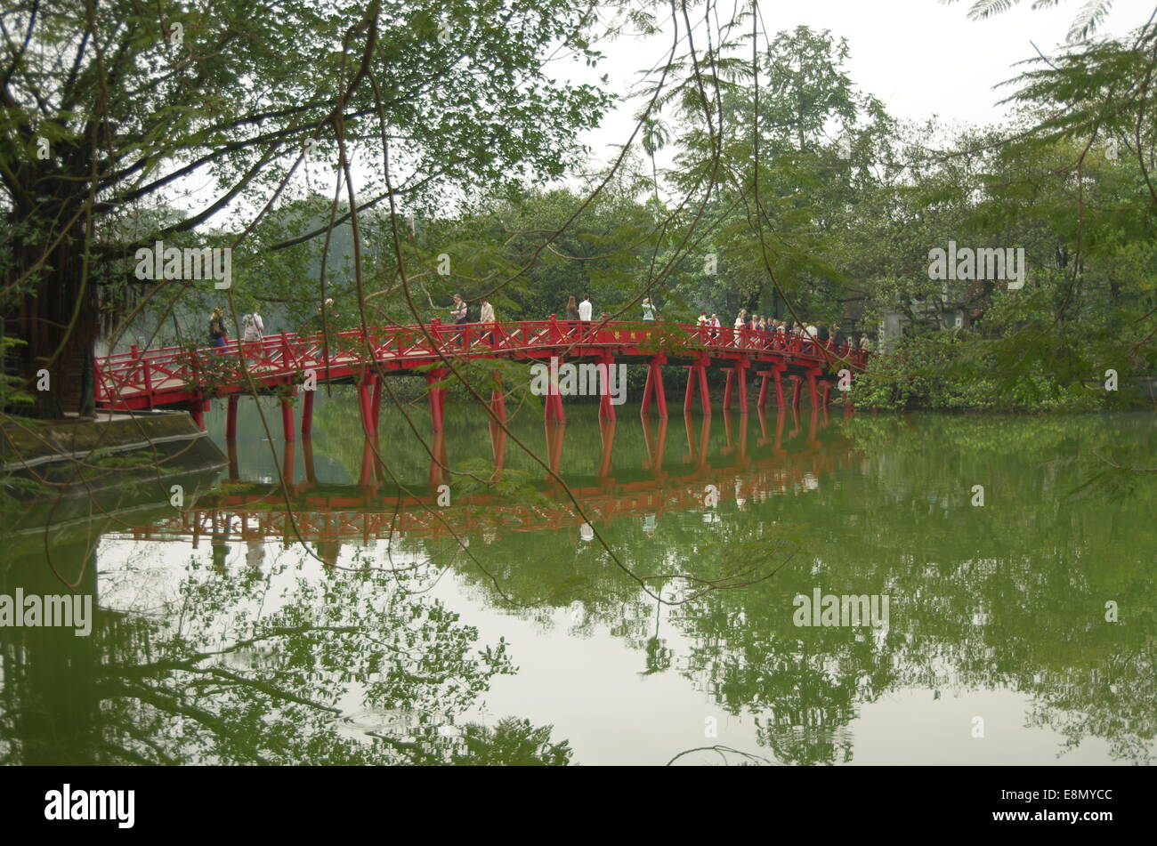 Red bridge in Hanoi Stock Photo
