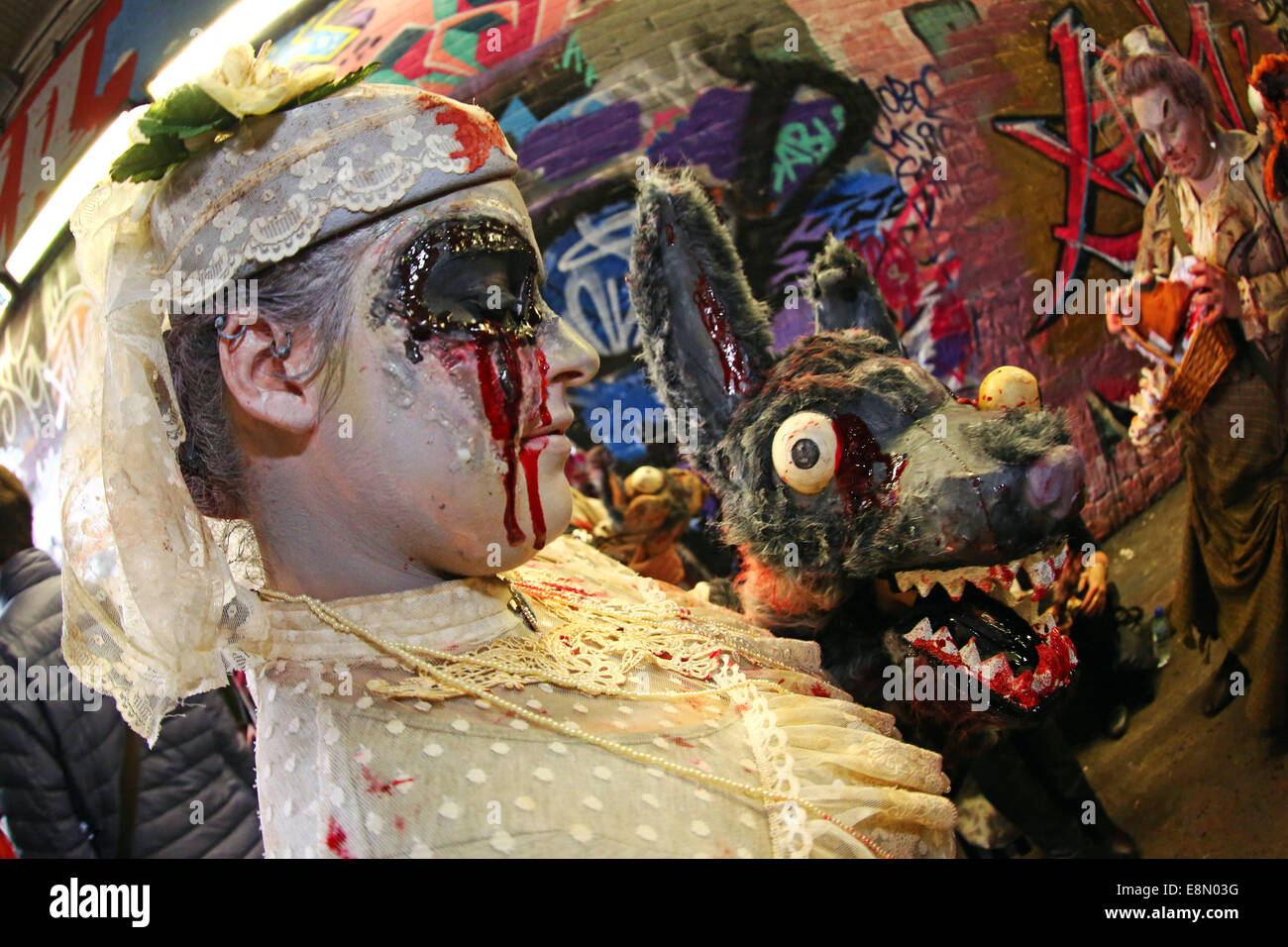 London, UK. 11th October 2014. Zombies invade London on World Zombie