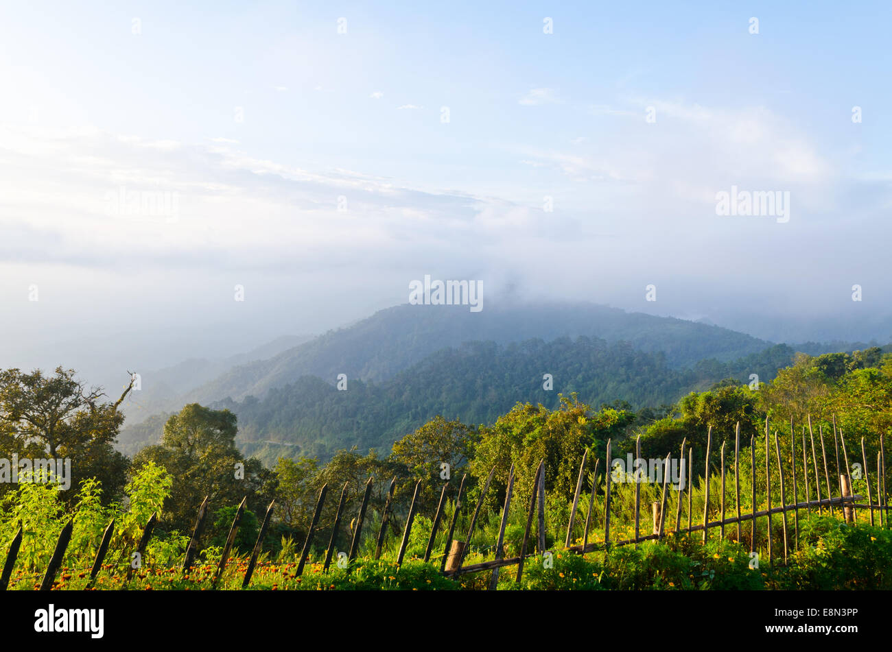 Scenic view of nature on the viewpoint at Ang Khang mountains in Chiang Mai of Thailand Stock Photo