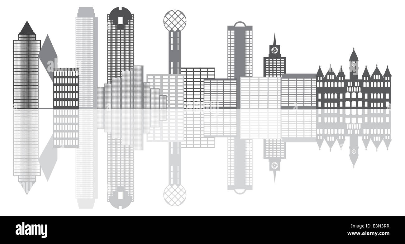 dallas texas city skyline outline grayscale silhouette panorama