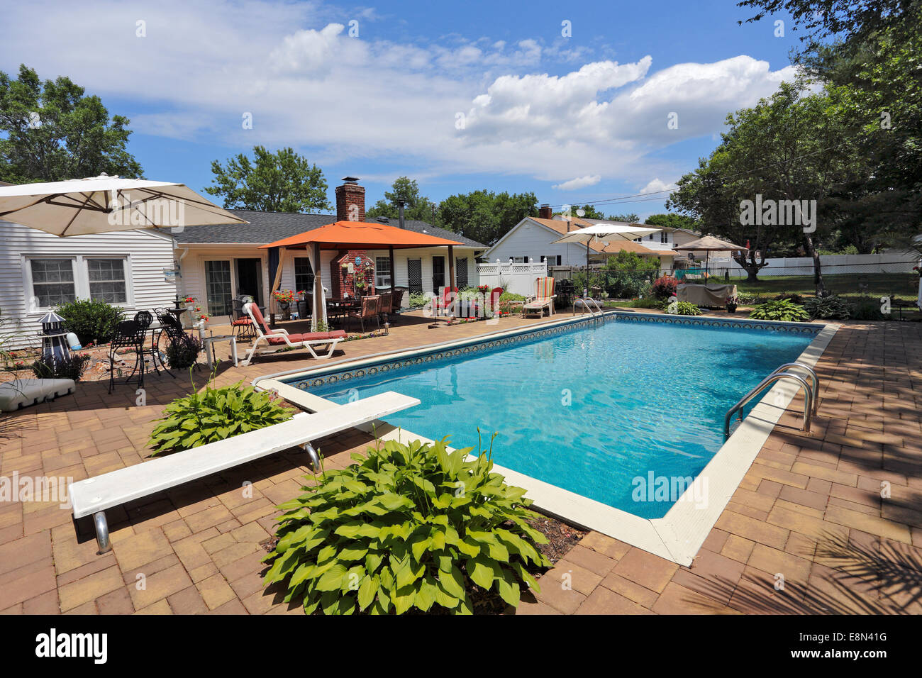Suburban home backyard Long Island New York Stock Photo Alamy