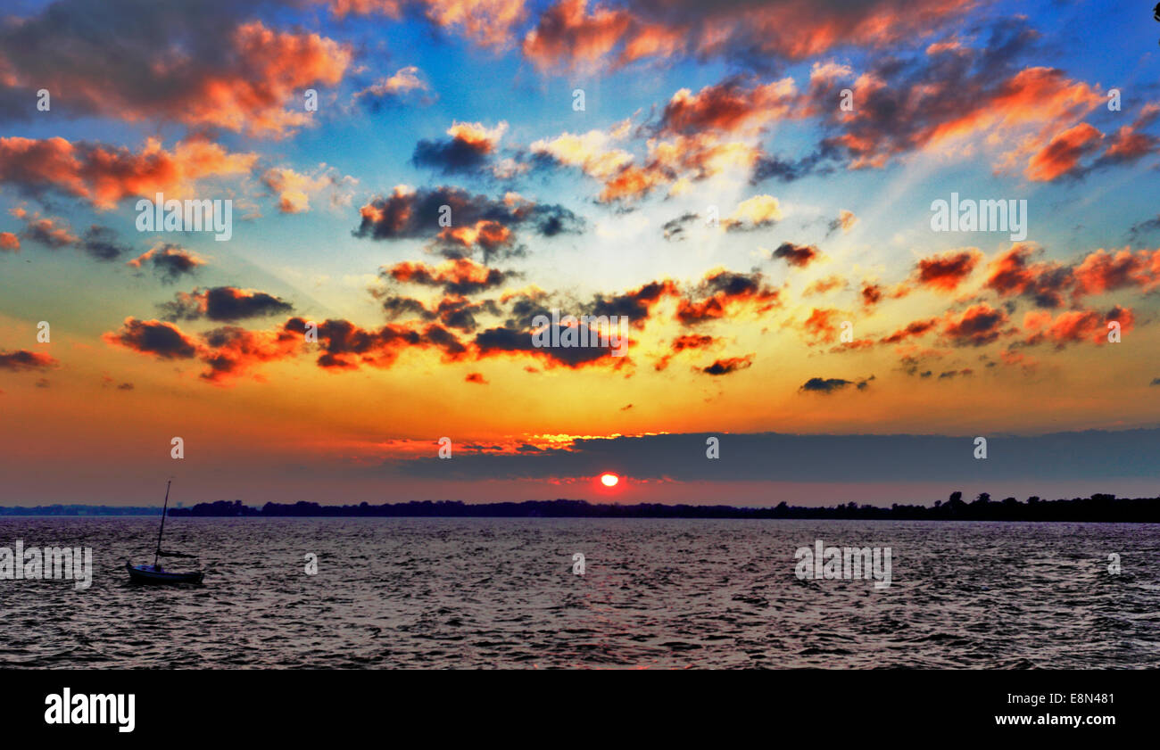 Sunset on Lake Champlain from Alburgh Vermont Stock Photo