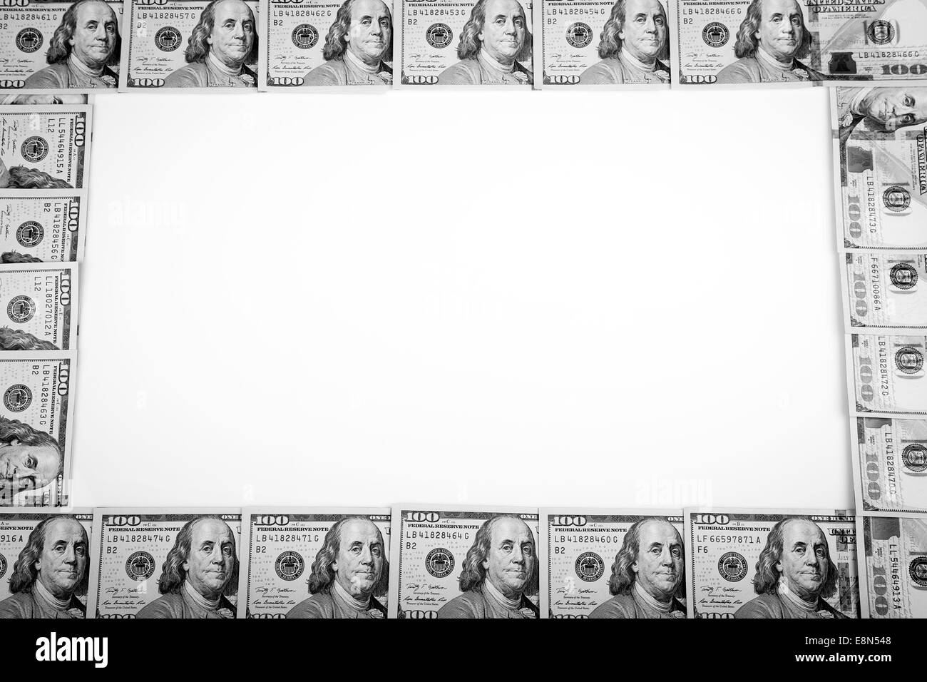 Dollars Photography: Frame of 100 dollars banknotes Stock Photo