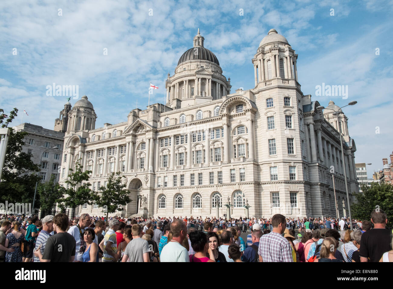 Royal Liver Building,Cunard Building,Port of Liverpool Building. The Three Graces buildings on waterfront River Mersey,Liverpool Stock Photo