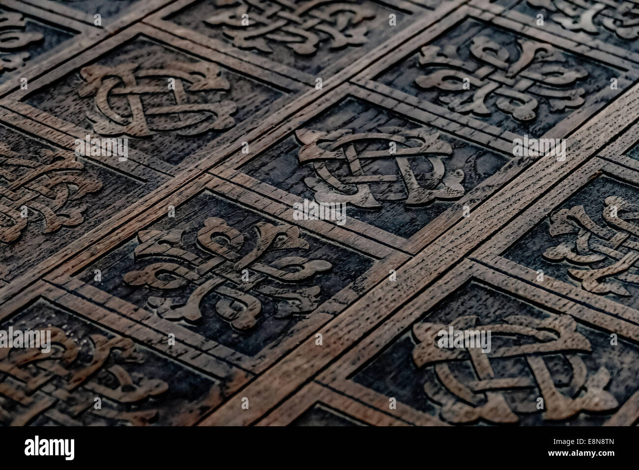 Old Wooden Crate With Oriental Carved Decorations Stock Photo