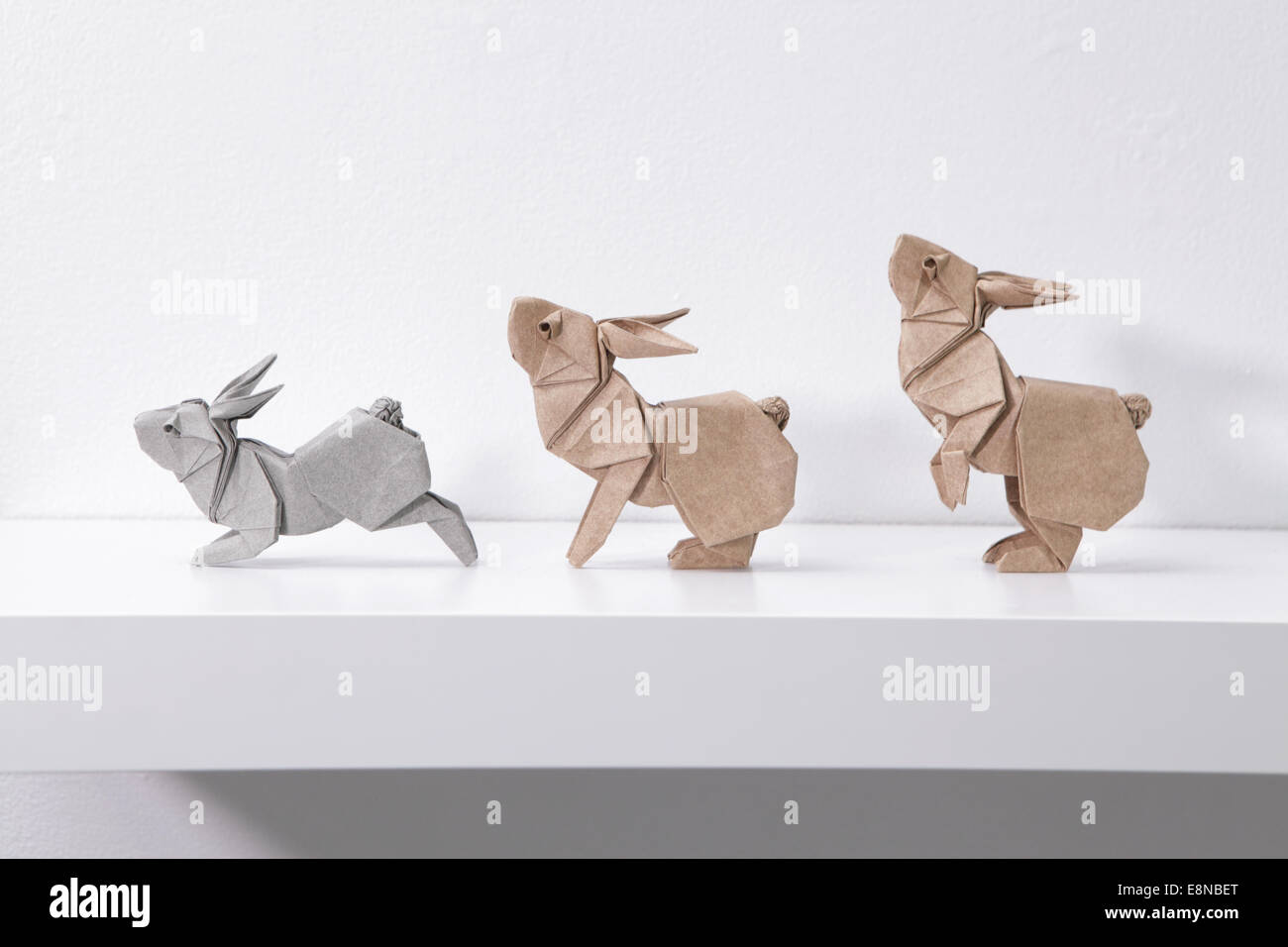 Three Origami Rabbits In Motion Designed By Ronald Koh