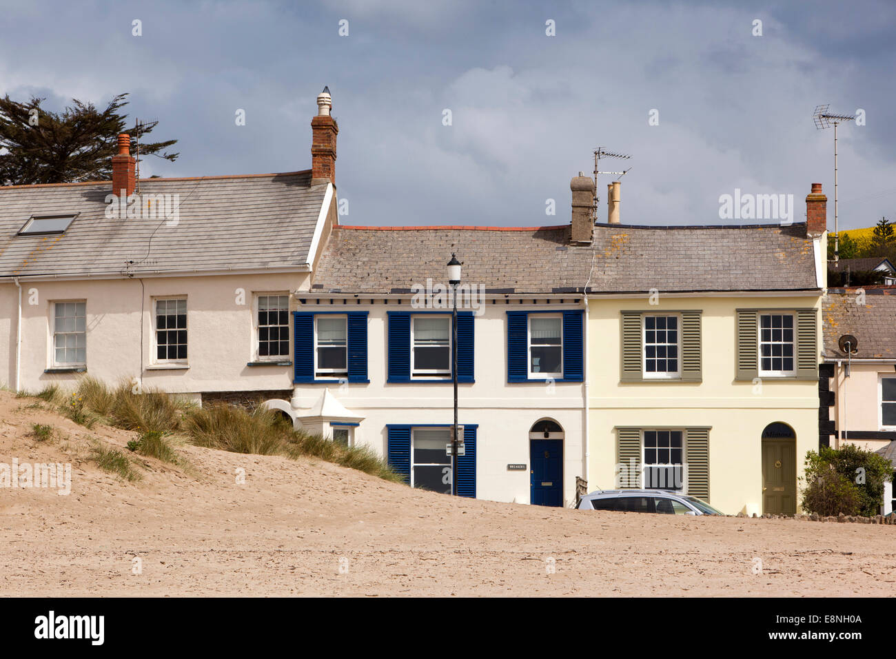 UK, England, Devon, Instow, seafront houses below the beach Stock Photo