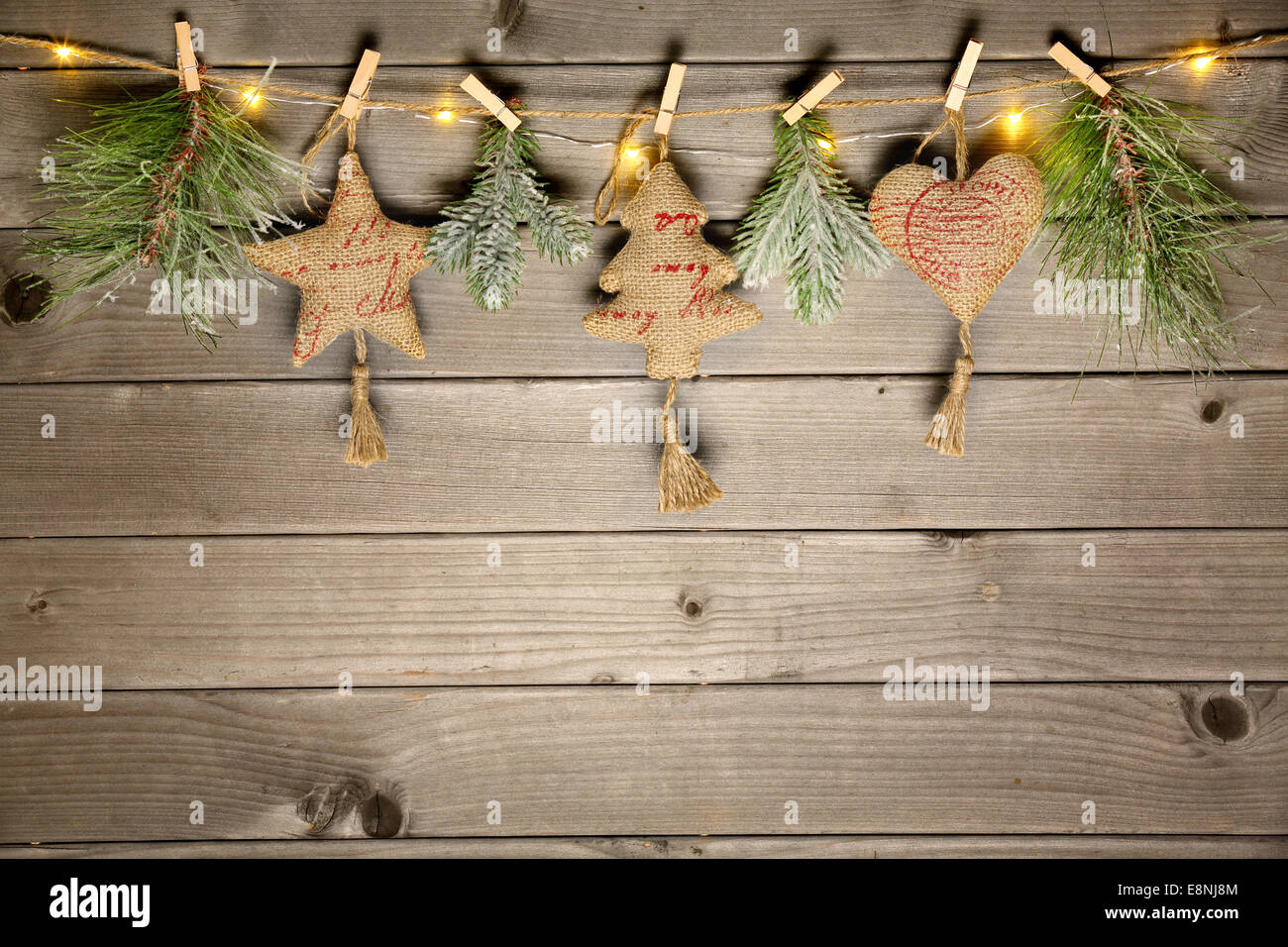 Christmas decoration over wooden background Stock Photo