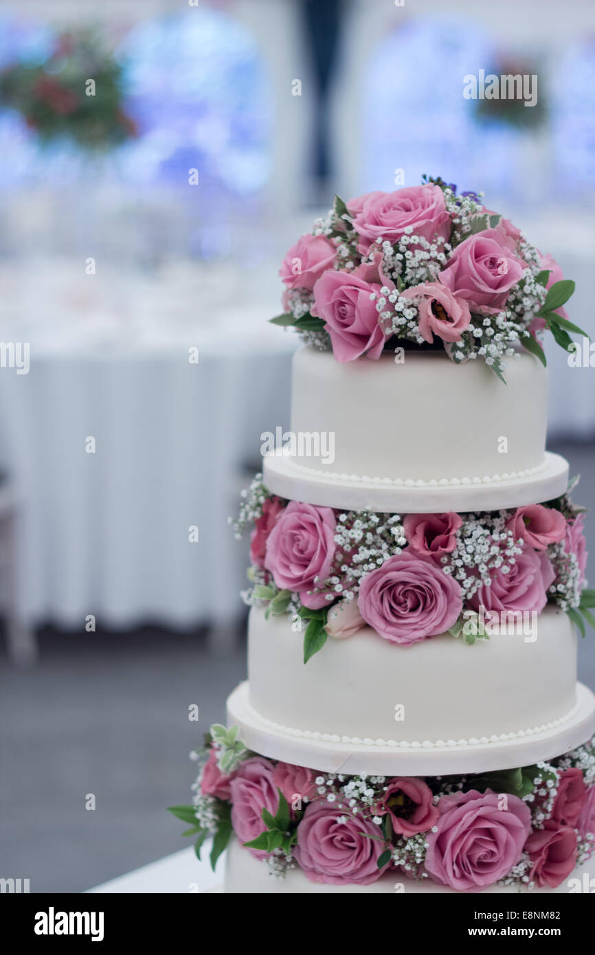 Wedding cake at reception Stock Photo