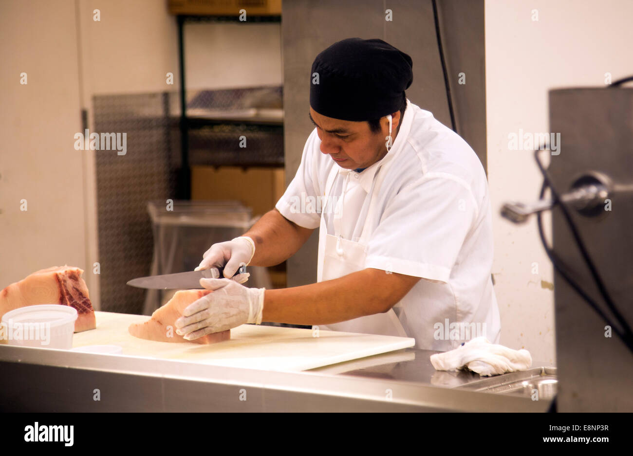 Chef working New York high end restaurant kitchen Stock Photo Alamy