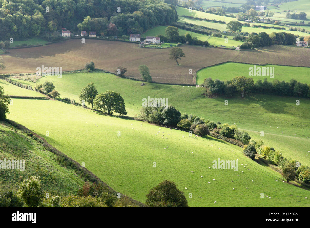 Views from Coaley Peak Viewing Area in the Cotswolds near Nympsfield Gloucestershire England. Stock Photo