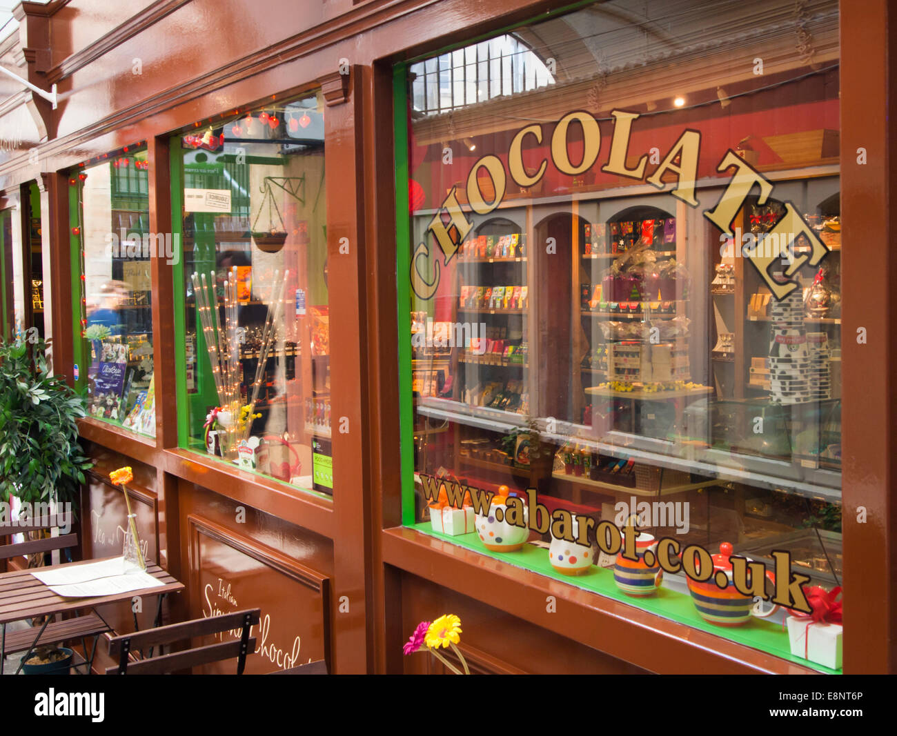 Bristol City Center England UK Chocolate Shop St Nicholas Market Stock