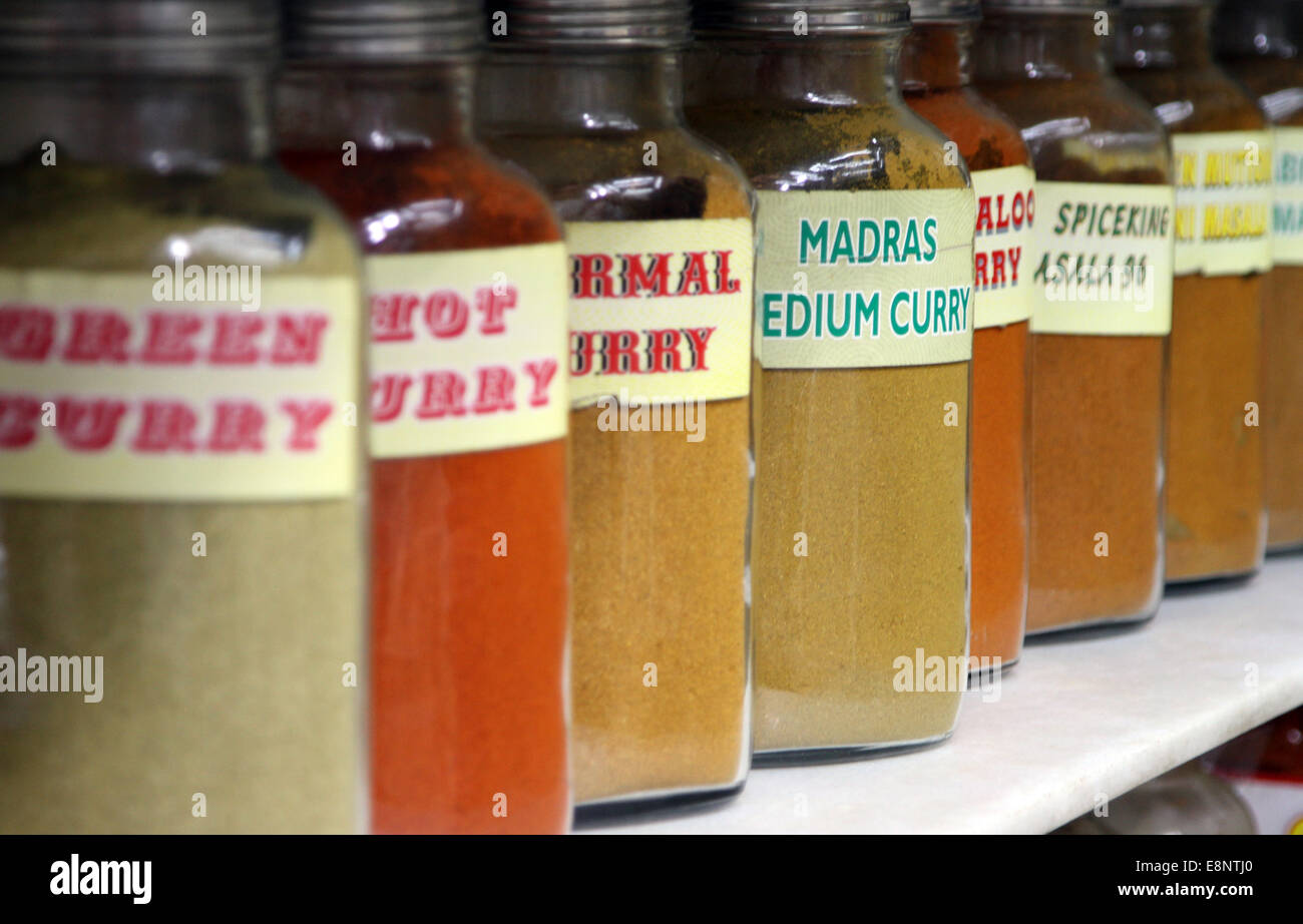 Curry powders on sale in Crawford Market, Mumbai, India Stock Photo