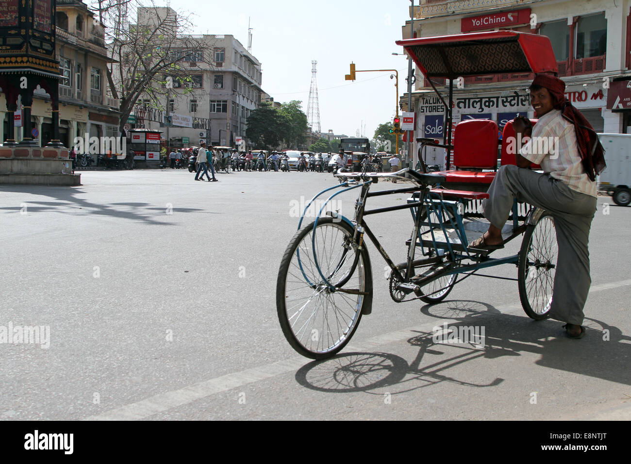 Rickshaw driver in Jaipur, India Stock Photo