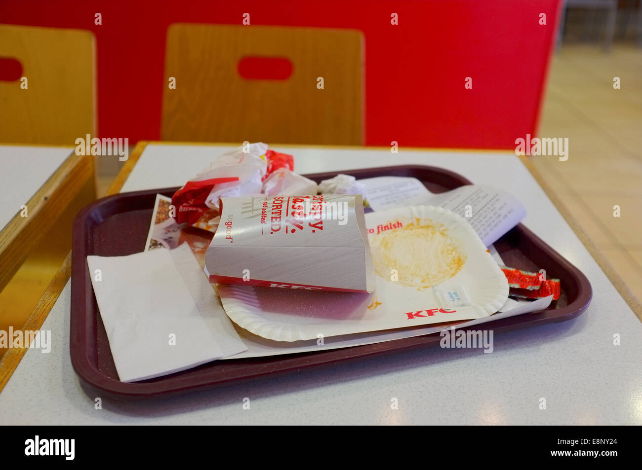 Kfc Tray On Table After A Meal Has Been Eaten Stock Photo Alamy