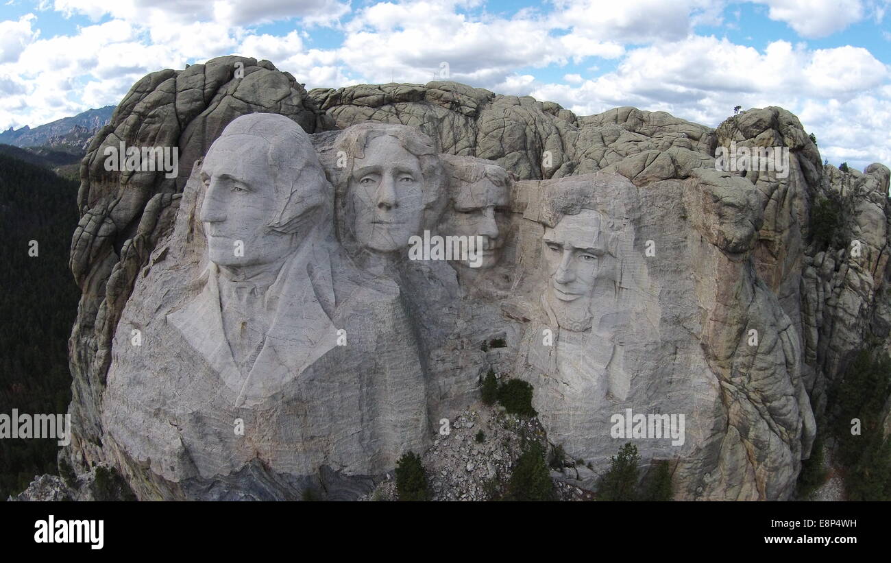Unique elevated view of Mount Rushmore National Monument Stock Photo