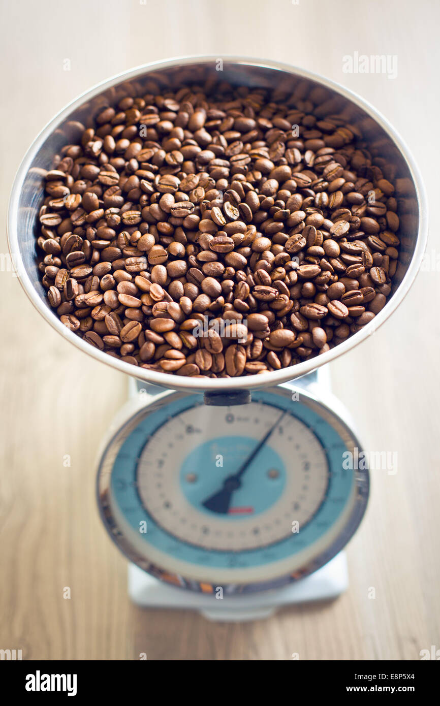 closeup of roasted coffee beans on scales Stock Photo Alamy