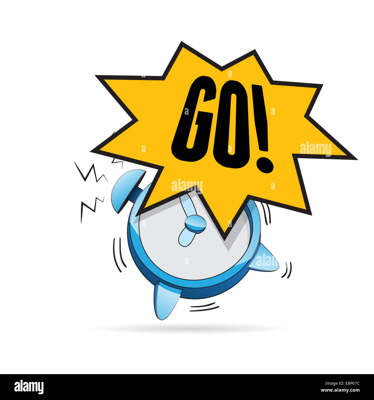 Vector illustration of alarm clock blaring with "go" exclamation Stock