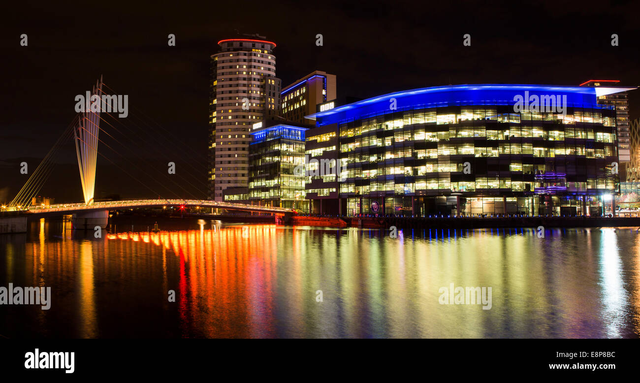 General view of Media City UK, home of the BBC, on the banks of the Manchester Ship Canal in Salford, Manchester. Stock Photo