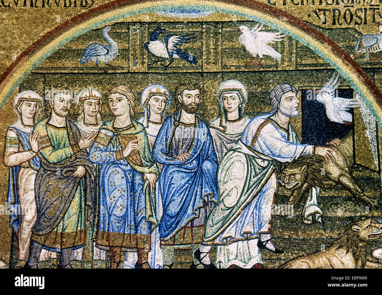 Noah free the animals of the ark, Mosaic from the Pala d'Oro. 12th-14th centuries. Saint Mark's Basilica. Venice. Italy. Stock Photo