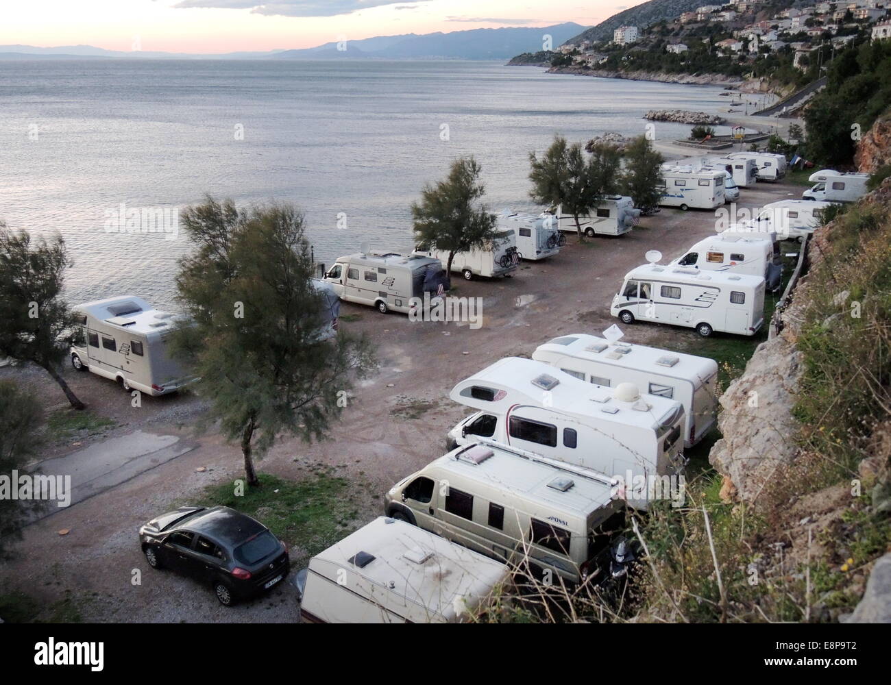 Mobile homes on a camping site in the city of Senj along the croatian  adriatic sea, on September, 25, 2014 Stock Photo - Alamy