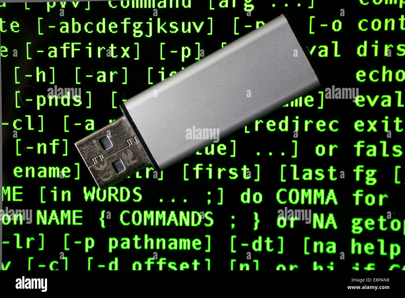 USB flash drive at the monitor of a MacBook Pro, showing Bash, a Unix  shell, in October 2014 Stock Photo - Alamy