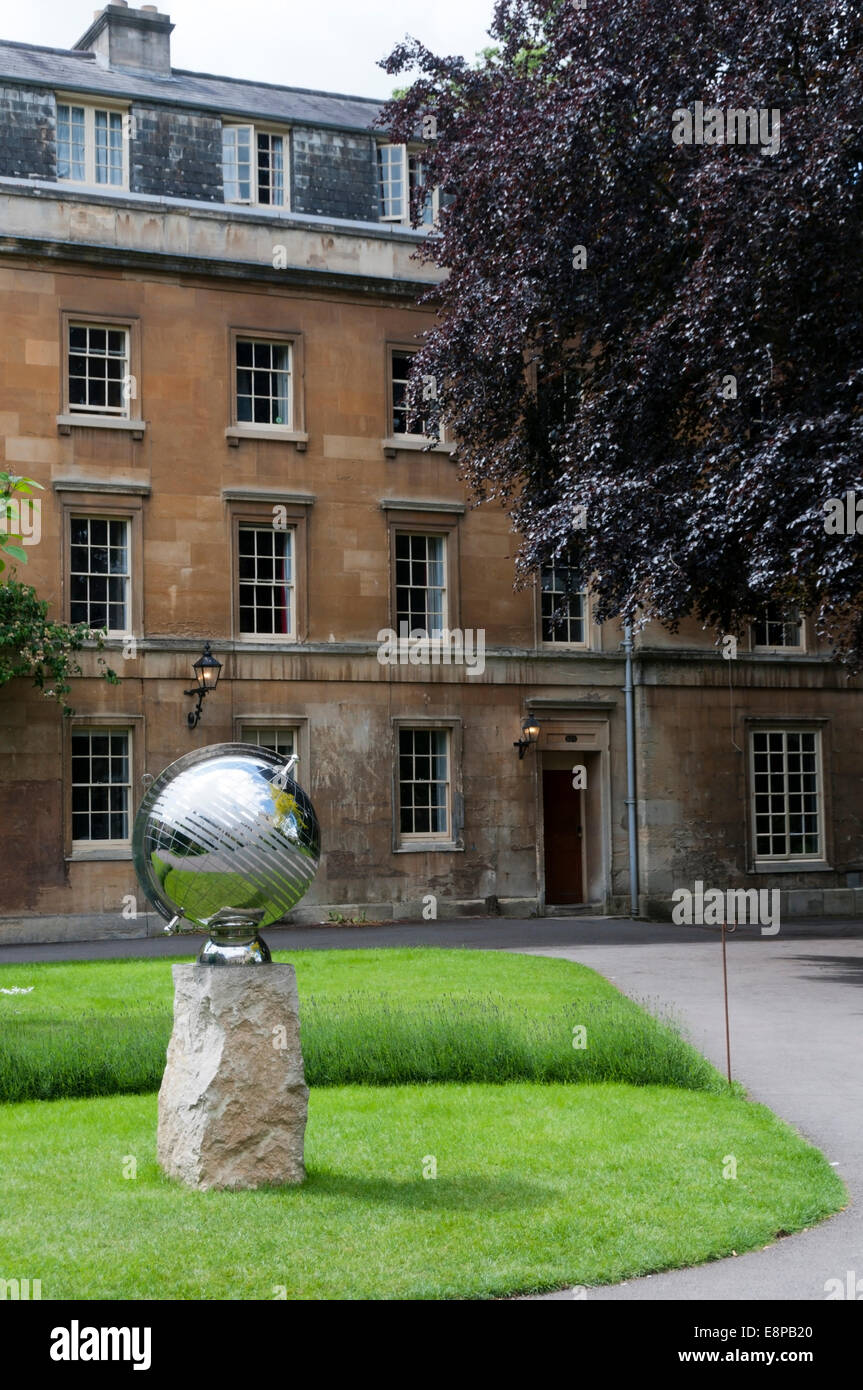 This sundial in Balliol College quad, celebrates the 30th anniversary of women entering the college. Stock Photo