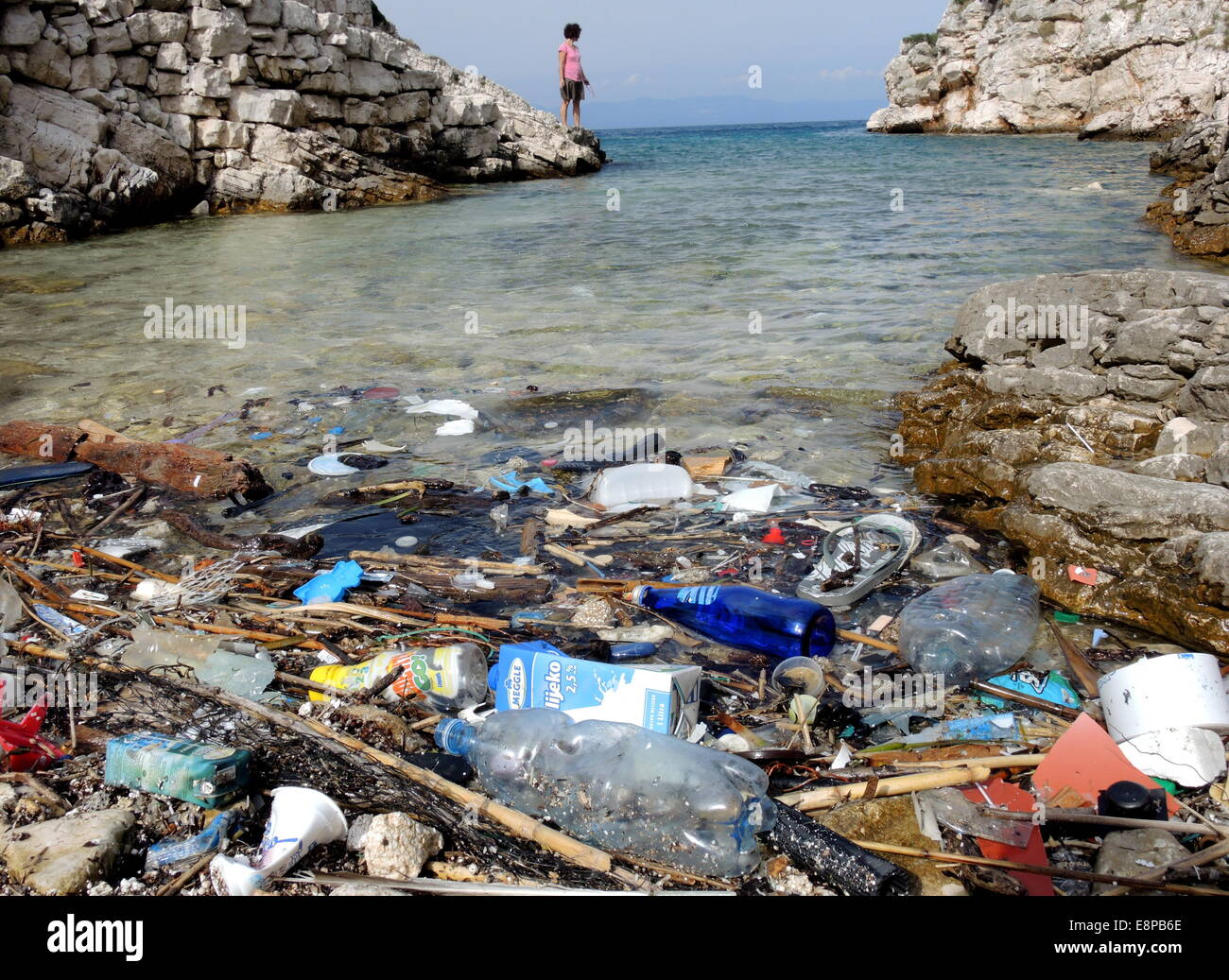 Washed up plastic waste on a beach along the coast of the croatian island of Lastovo, on September, 19, 2014. Stock Photo