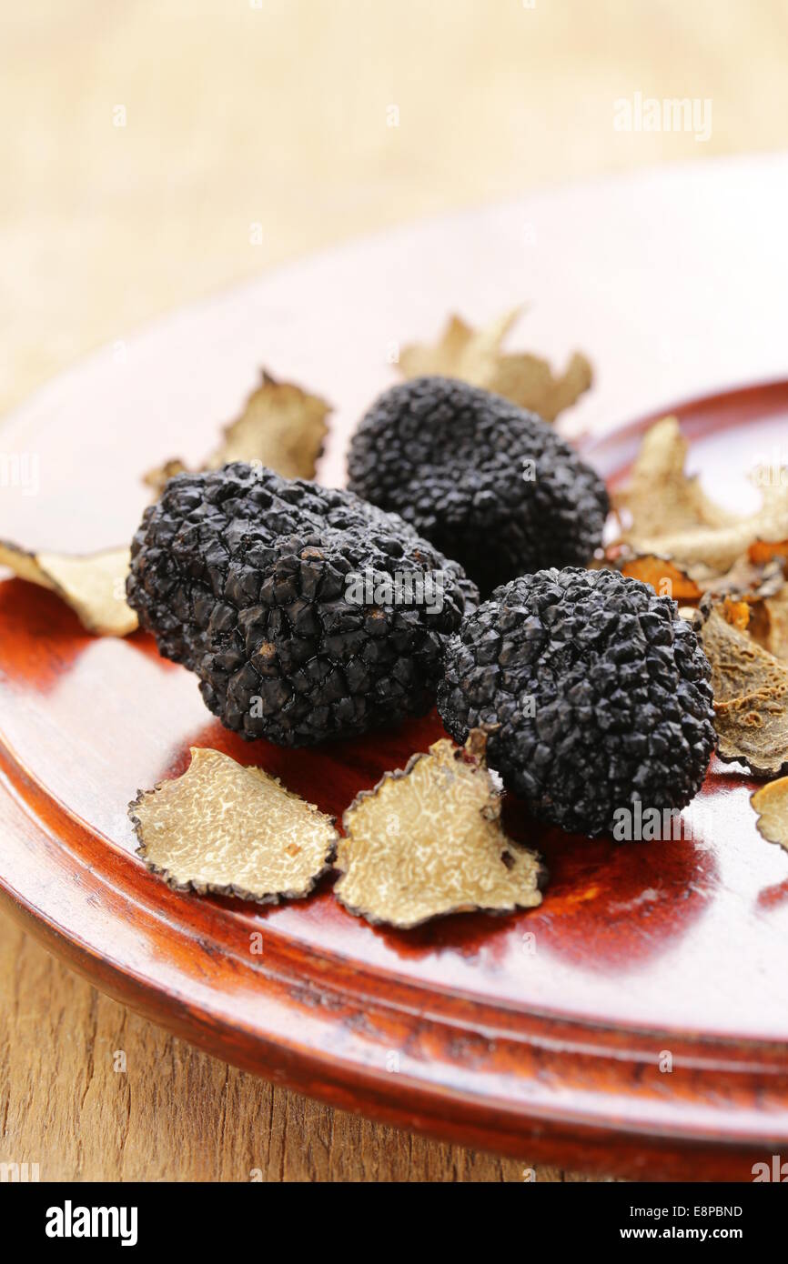 expensive rare black truffle mushroom gourmet vegetable Stock Photo
