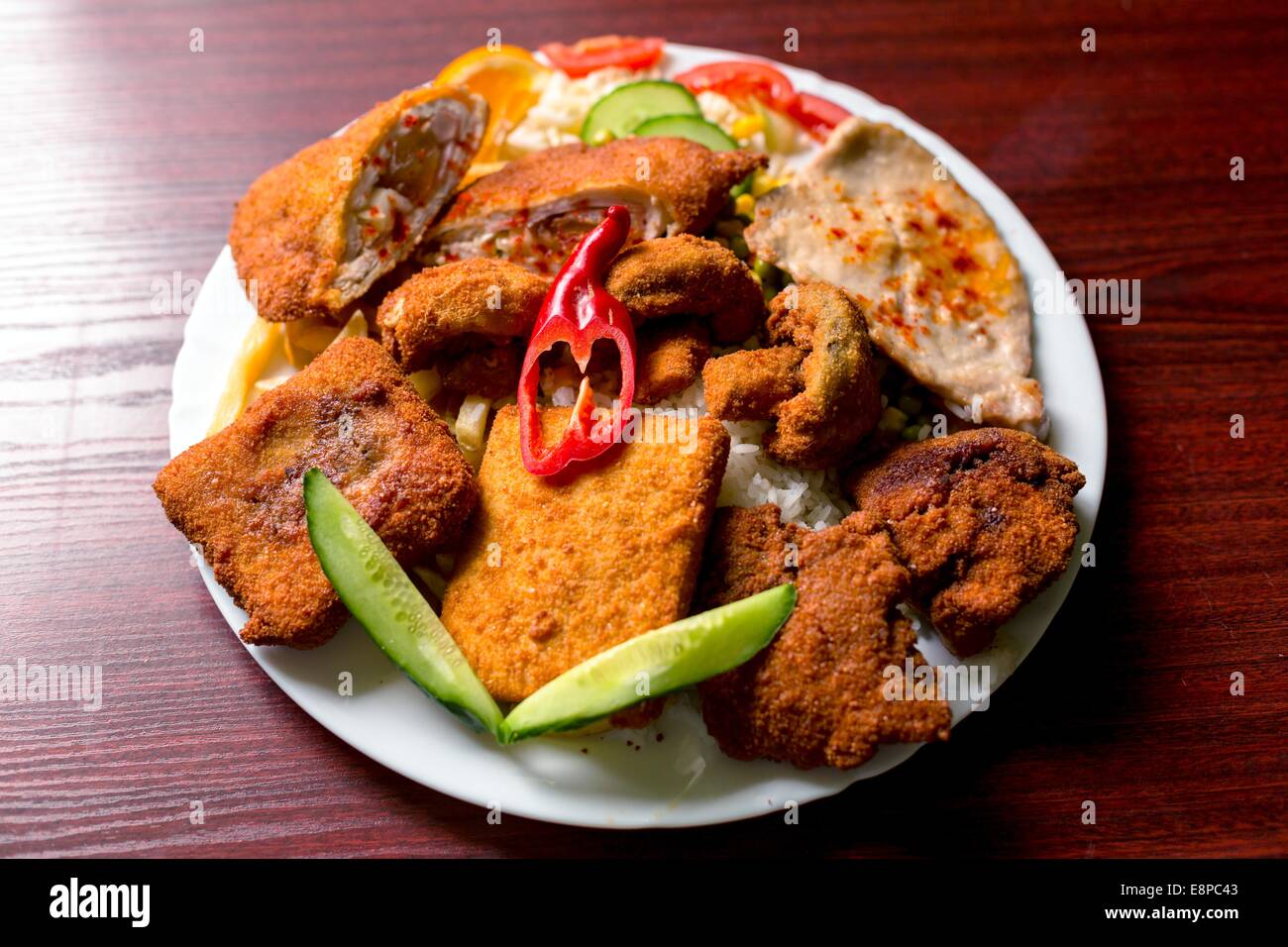 Delicious food on white plate Stock Photo