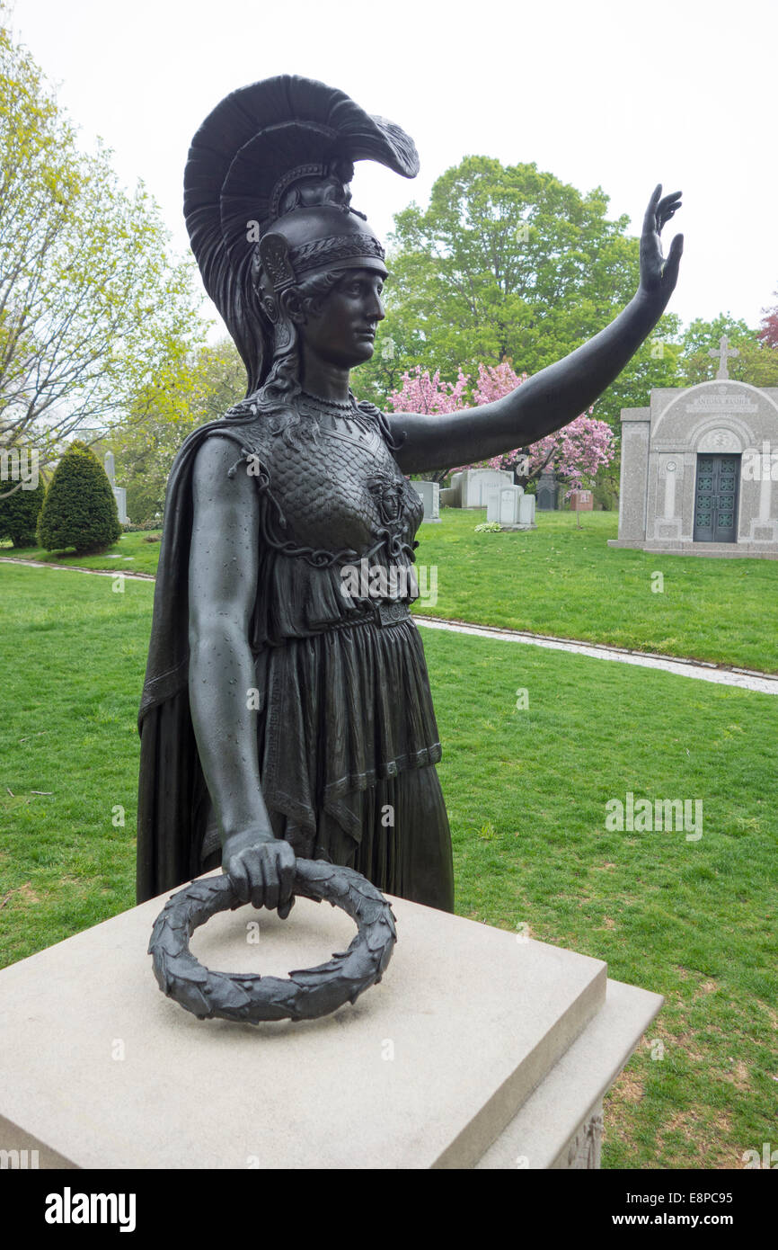 Minerva statue in Green-Wood Cemetery Stock Photo