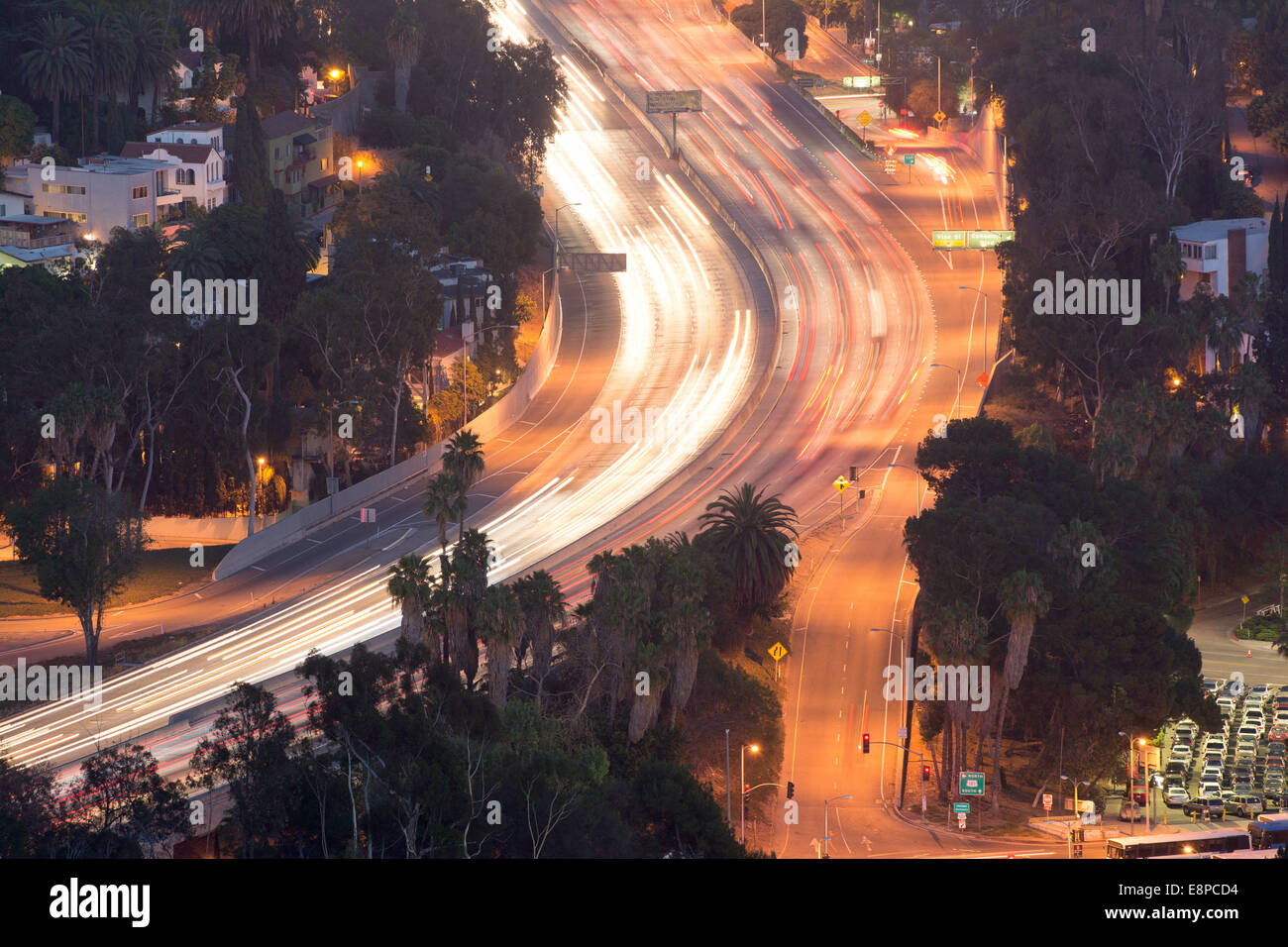 View of 101 Freeway & Los Angeles from Mulholland Drive, California, USA Stock Photo