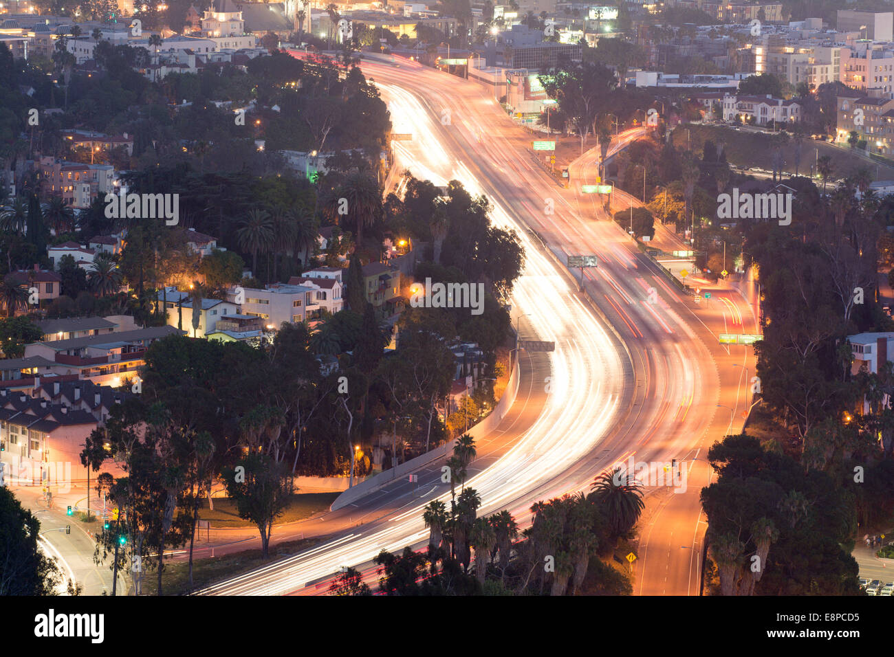 View of 101 Freeway & Los Angeles from Mulholland Drive, California, USA Stock Photo