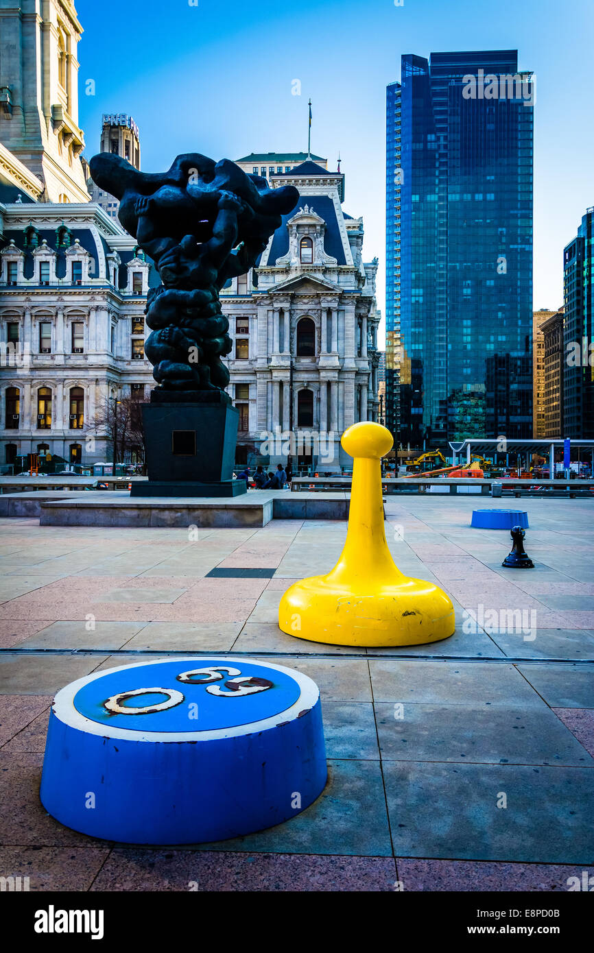 Art installation and buildings in downtown Philadelphia, Pennsylvania