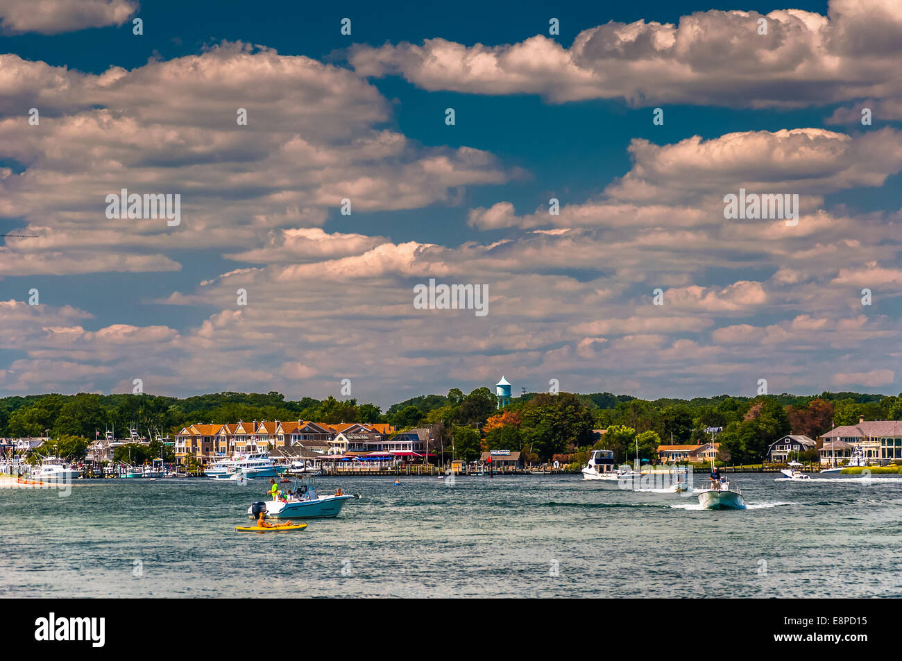 Boats in the Manasquan Inlet, in Point Pleasant Beach, New Jersey Stock