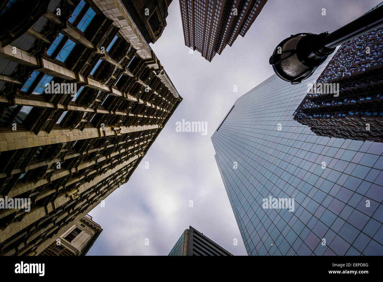 Looking up at a streetlight and buildings in Philadelphia, Pennsylvania ...