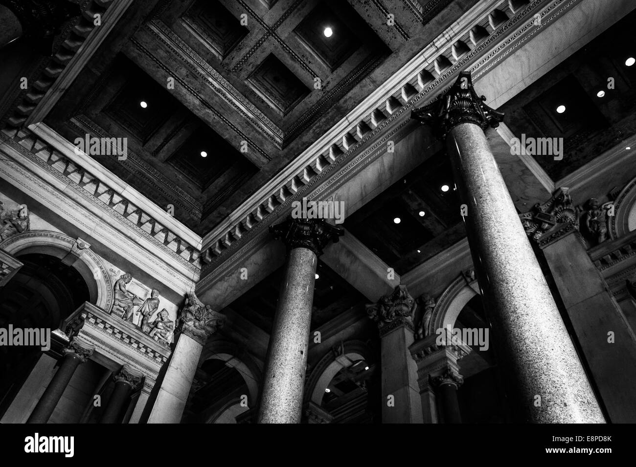 Looking up at interesting architecture in City Hall, Philadelphia, Pennsylvania. Stock Photo