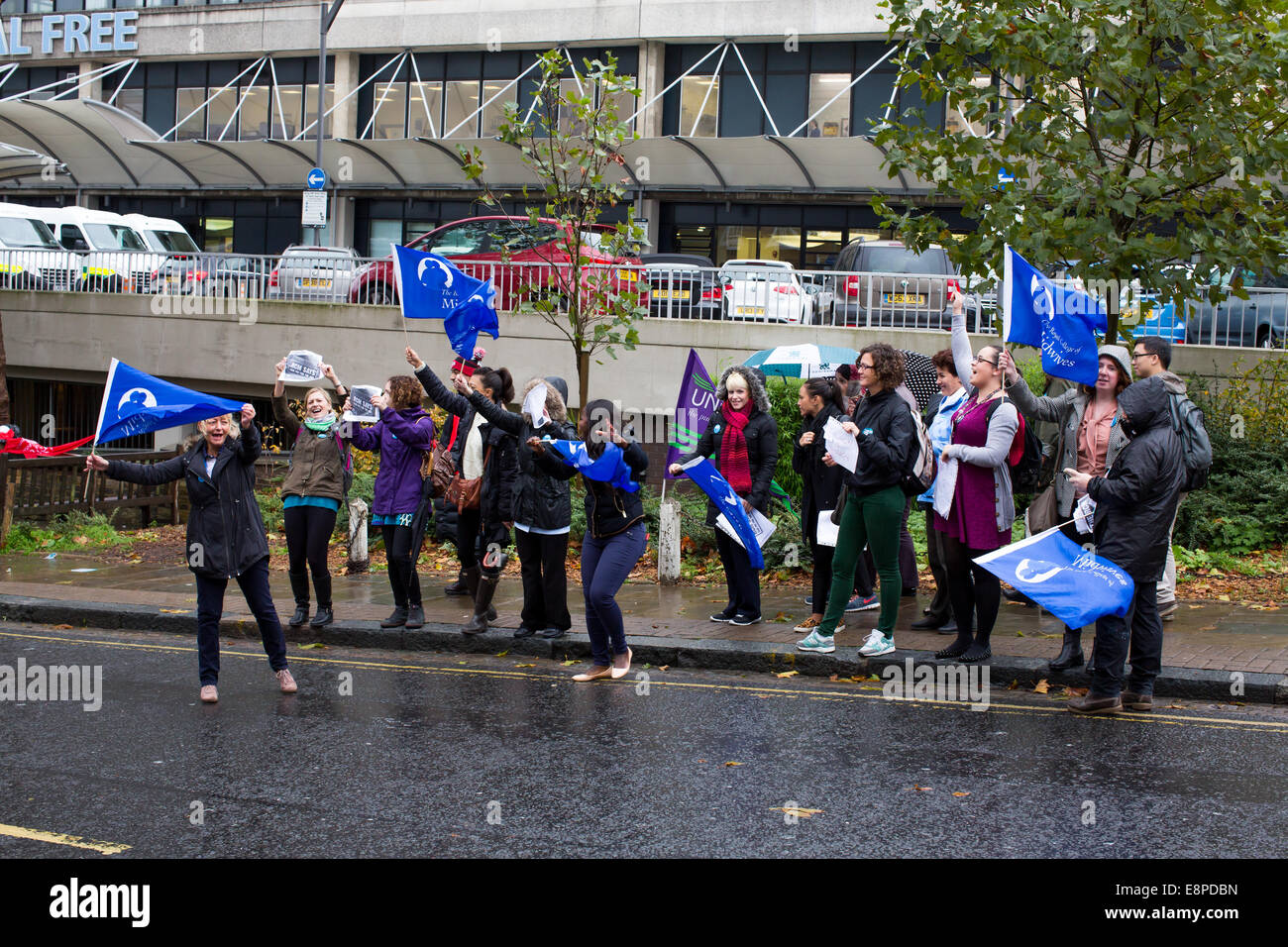 London, UK. 13th October, 2014. NHS Strike which includes Nurses, Porters, The Ambulance Service and Maintenance workers. Credit:  Fantastic Rabbit/Alamy Live News Stock Photo