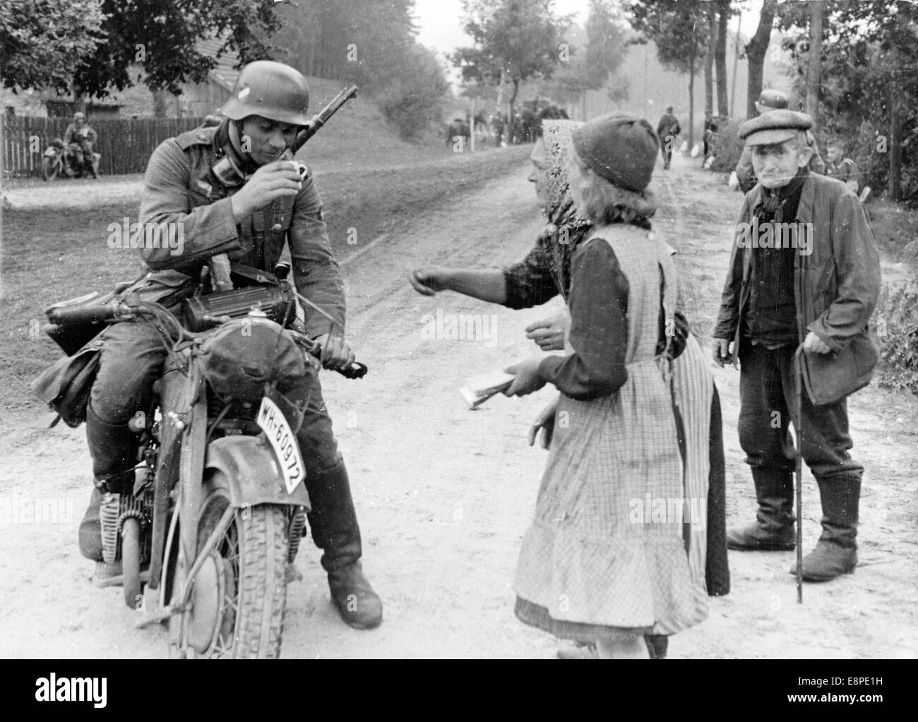 The illegal invasion of Poland by the German Wehrmacht on 01 September 1939, the German Reich started World War Two. Nazi propaganda write on the back of ...