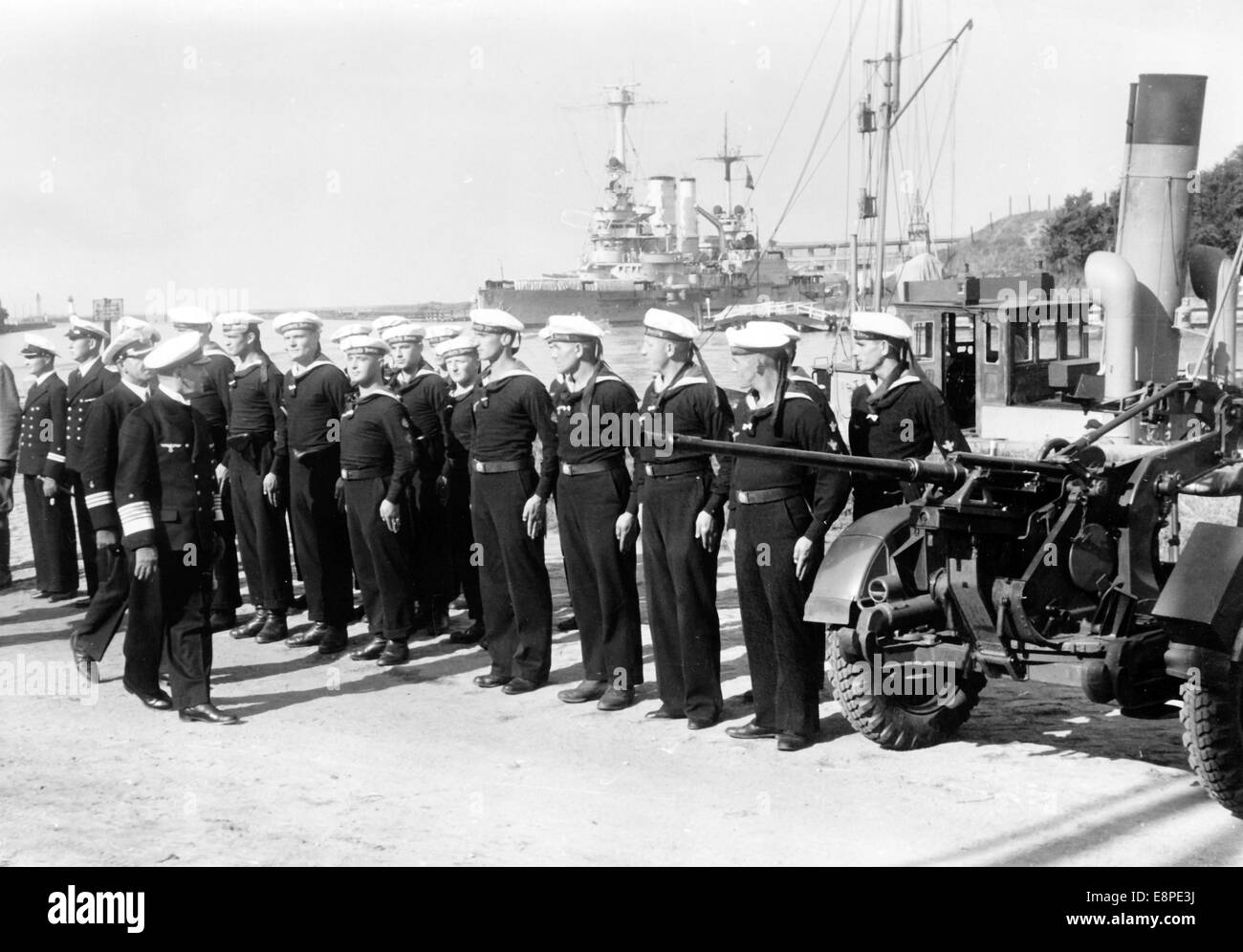 The Nazi propaganda picture shows German commander in chief of the German Navy, Fleet Admiral Erich Raeder inspecting the troops at the newly established 'Coastal Defense Danzig' in the Nazi controlled Free City of Danzig in August 1939. Fotoarchiv für Zeitgeschichtee - NO WIRE SERVICE Stock Photo